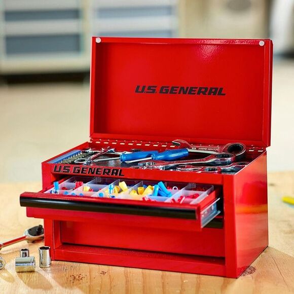 U.S. GENERAL Mini Steel Toolbox, Red - Picture 1 of 4